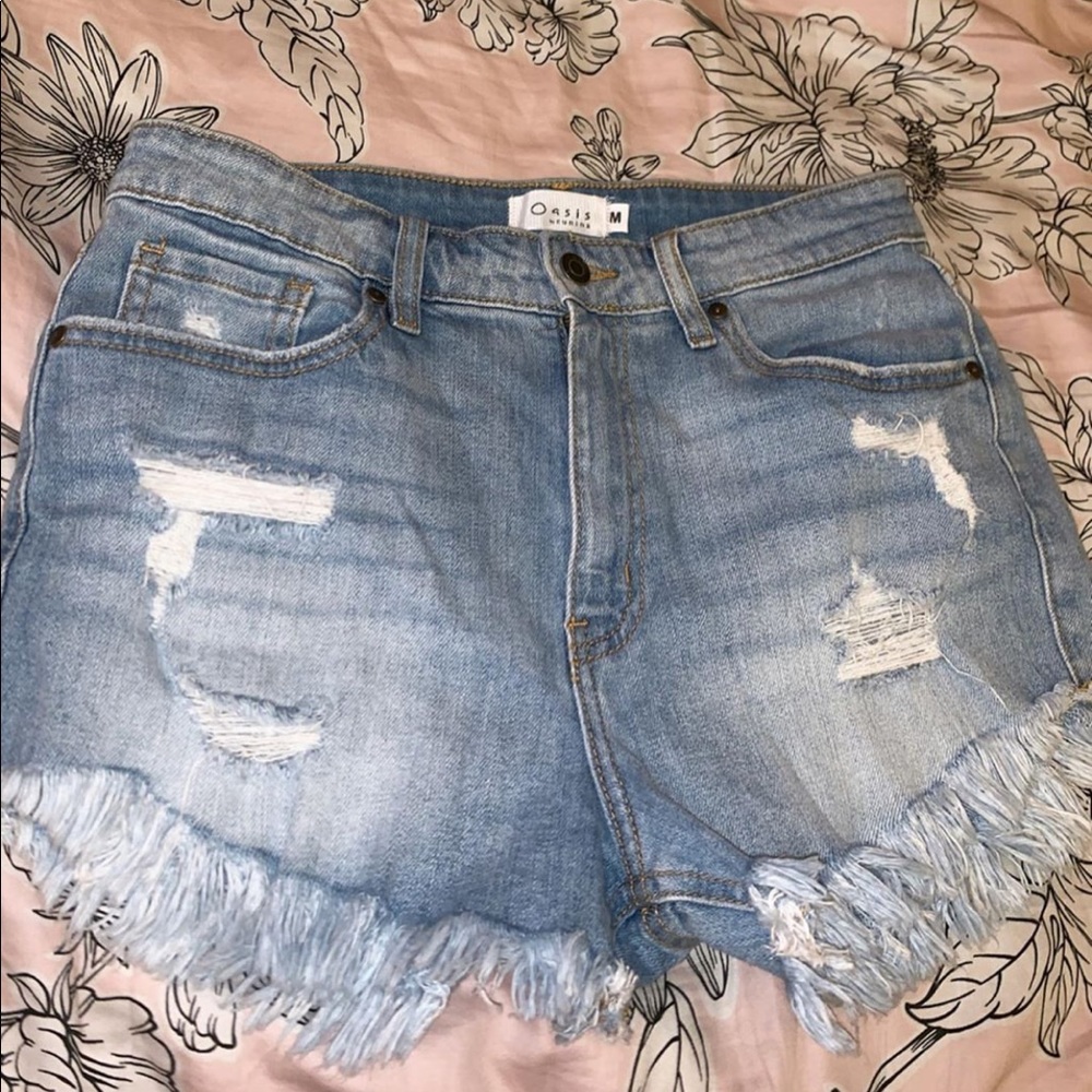 Fringe High rise jean shorts